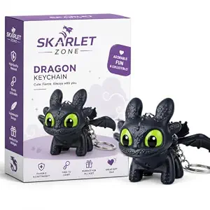 Dragon Keychain Toy with LED Light & Moving Wings - Night Fury Fantasy Creature Figure Charm for Keys, Backpack, Purse & Car Dashboard | Mini Collectible Gift for Kids and Anime Fans