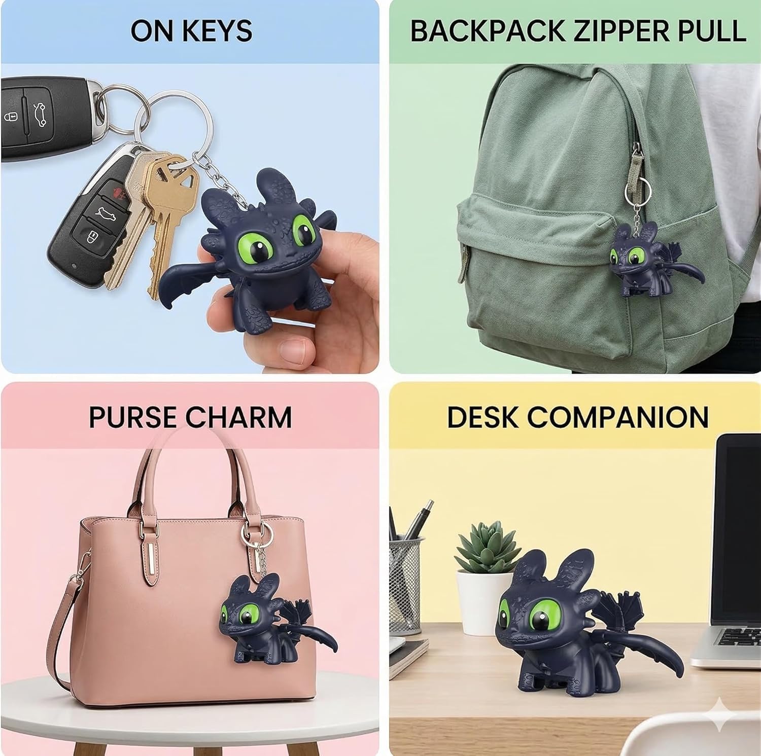 Dragon Keychain Toy with LED Light & Moving Wings - Night Fury Fantasy Creature Figure Charm for Keys, Backpack, Purse & Car Dashboard | Mini Collectible Gift for Kids and Anime Fans - Image 8