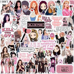 FlyBuyHub Black Pink Aesthetic Vinyl Journal Stickers for Phone Case, Laptop, Notebook, Dairy, Water Bottle, Etc Self-Adhesive Stickers Set of 50 Glossy and Waterproof Stickers (Blackpink)