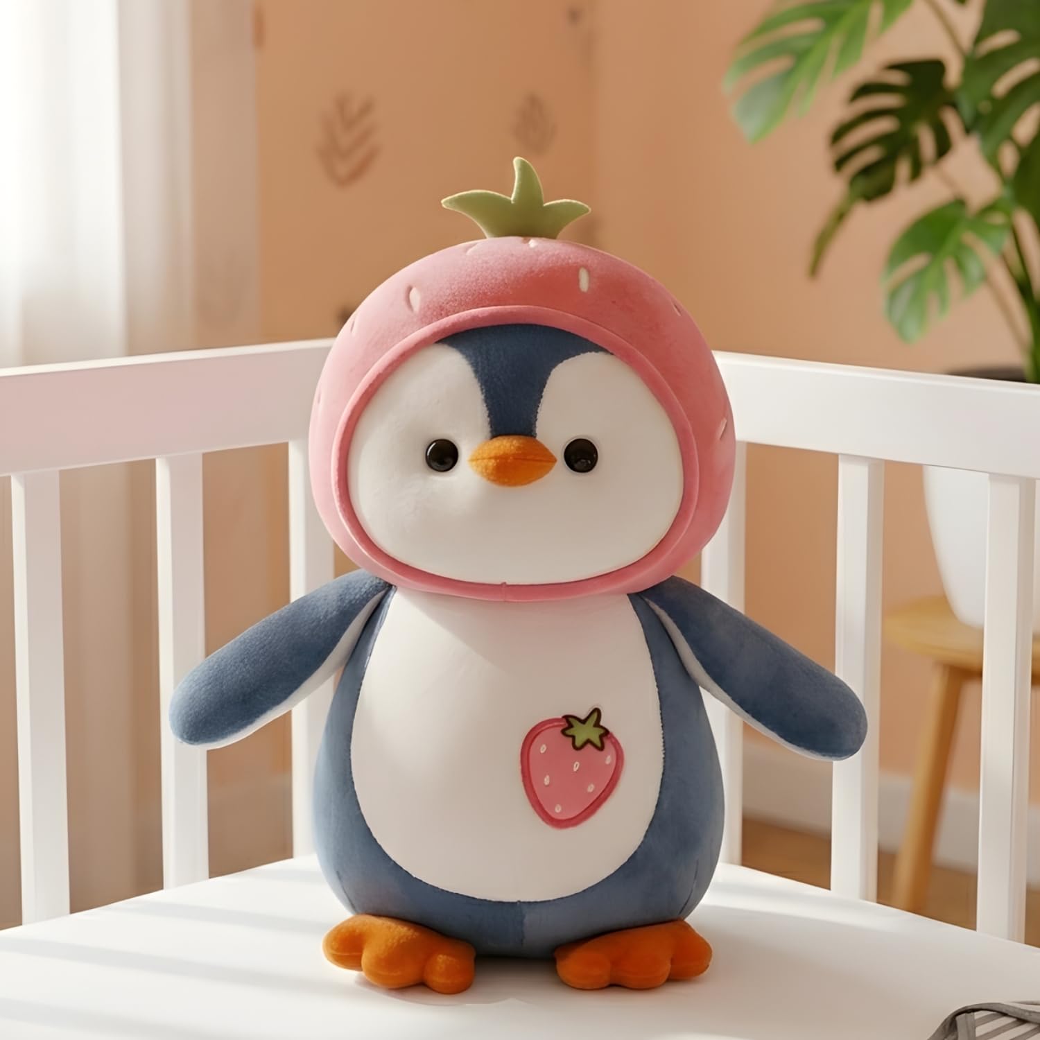 Kids Mandi® Fruit Penguin Soft Toy 25cm - Cute Plush Stuffed Animal with Fruit Hat for Kids, Boys & Girls | Ultra-Soft Cuddly Penguin Toy for Birthday Gifts & Room Decor | Washable